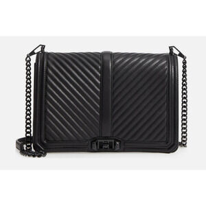 Rebecca Minkoff Chevron Jumbo Love Leather Shoulder Bag Black $398+ AUTHENTC